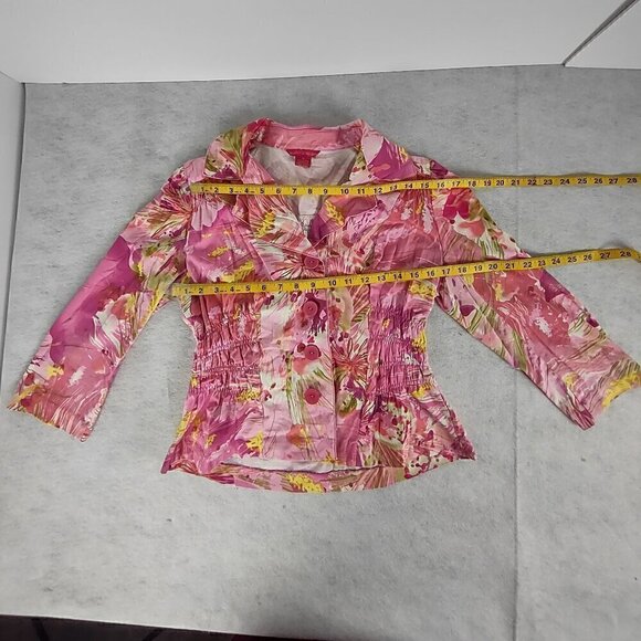 Sunny Leigh Women's Pink, White, Smocked Long Sleeve Cotton Blend Blazer Size 10 - Picture 7 of 12